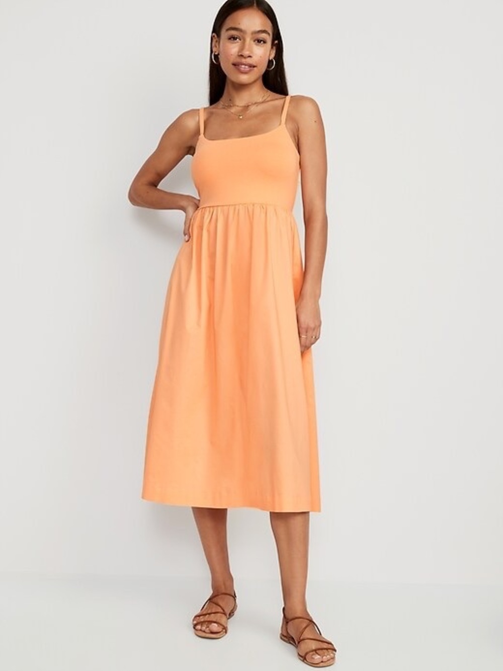 Old Navy Fit & Flare Combination Midi Dress Orange Size Medium